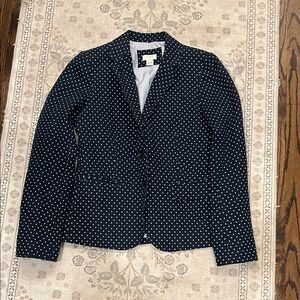 J. Crew Navy and White Polka Dot Blazer